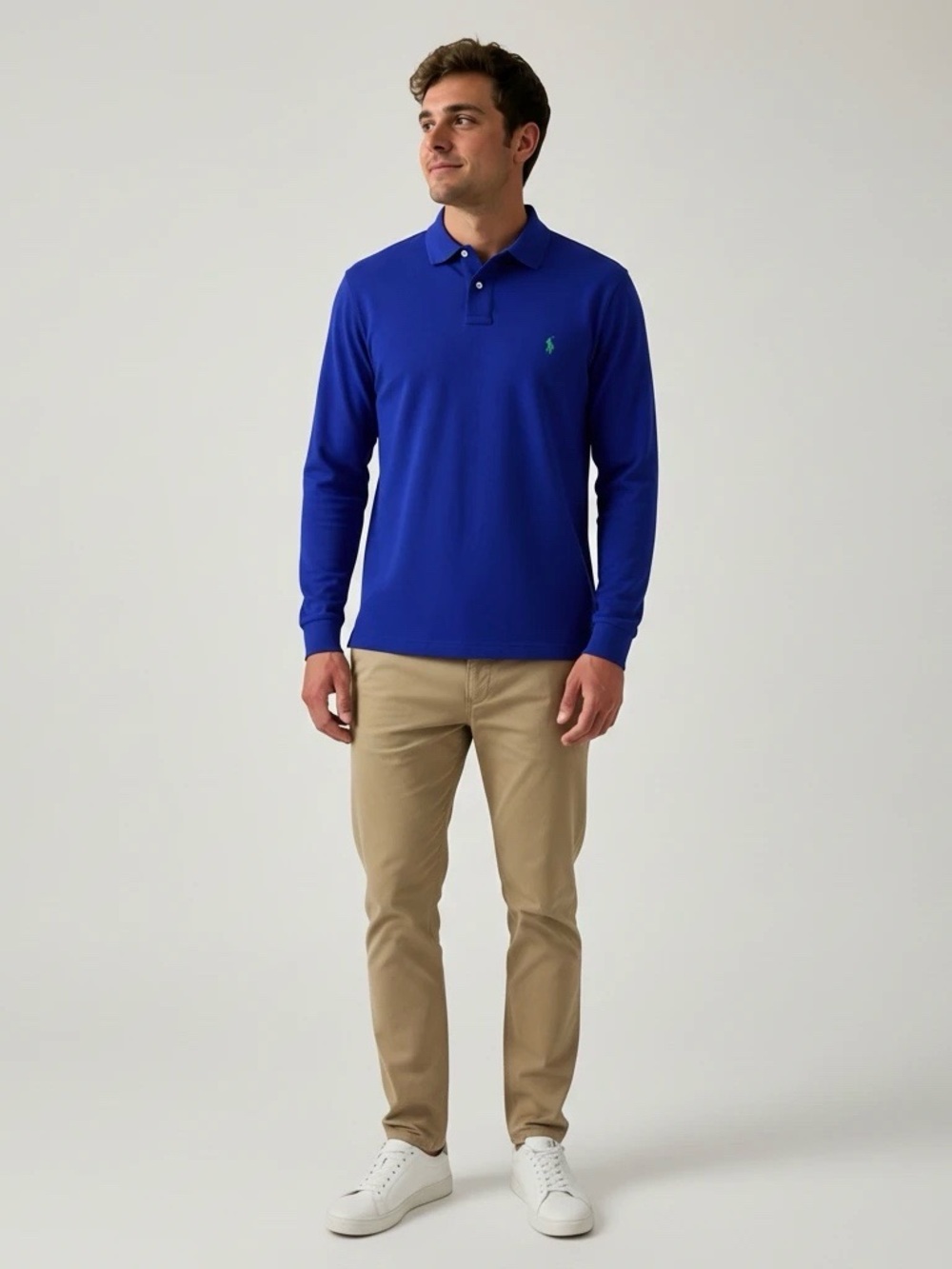 Polo Ralph Lauren Men’s Blue Long-Sleeve Custom Fit Polo Shirt – Large
